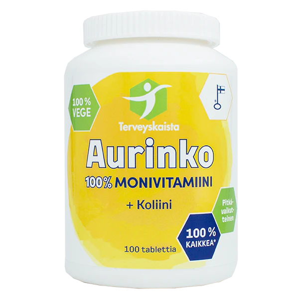 Terveyskaistan Aurinko 100% Monivitamiini + Koliini 100tbl.