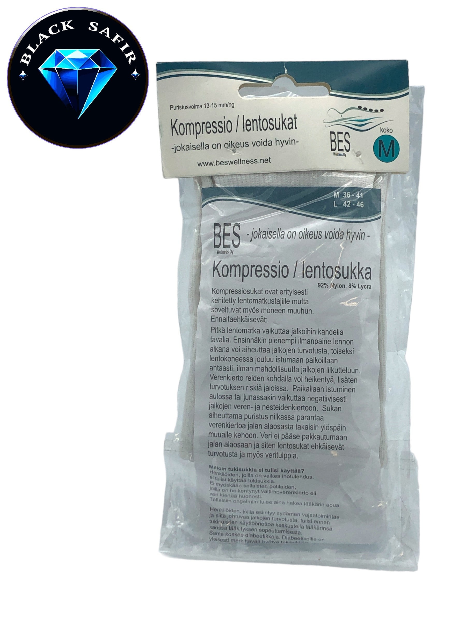 Kompressiosukka valkoinen, M-koko