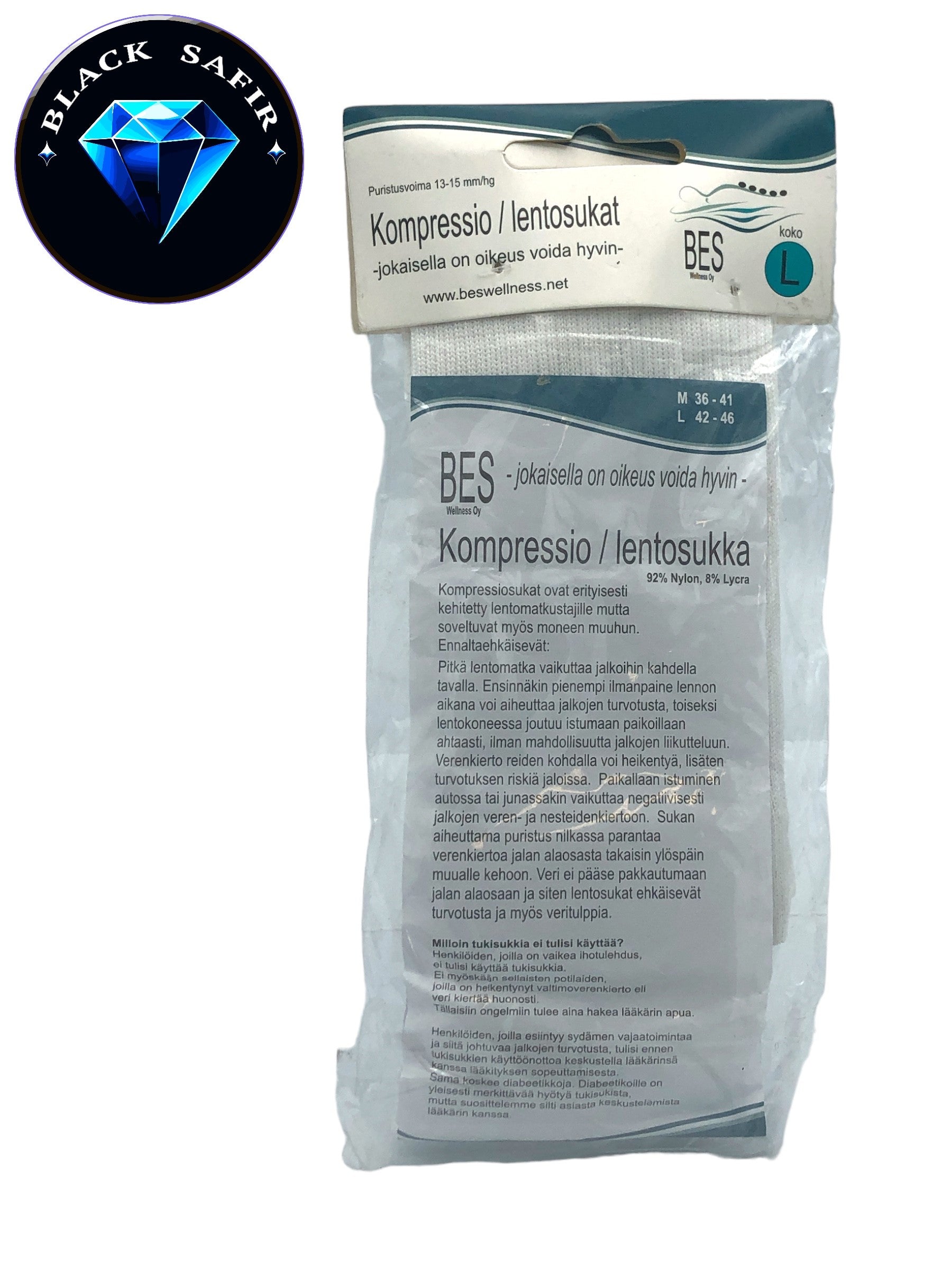 Kompressiosukka valkoinen,  koko L