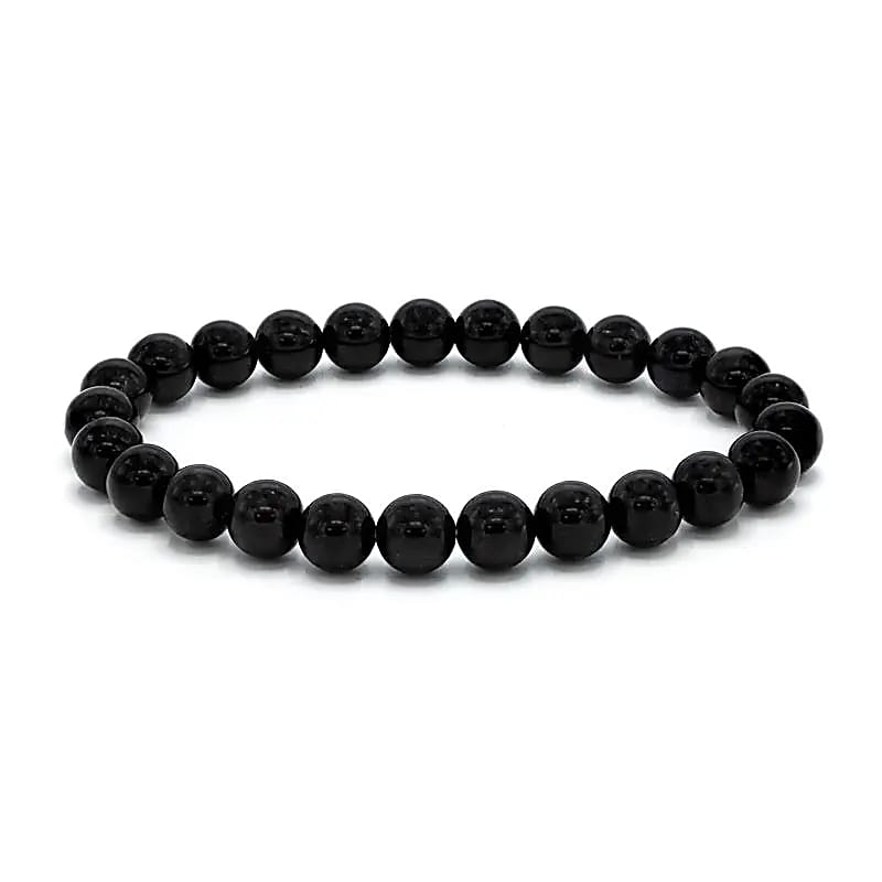 Musta turmaliinirannekoru 8 mm – joustava -leveämmälle ranteelle