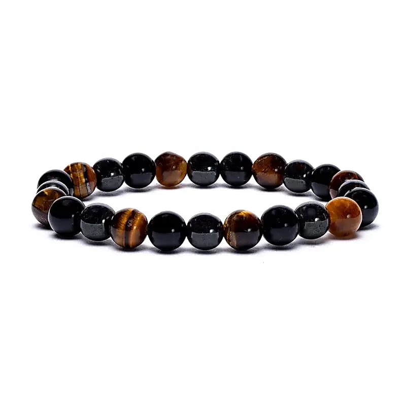 Rannekoru 8mm Hematiitti & Obsidian