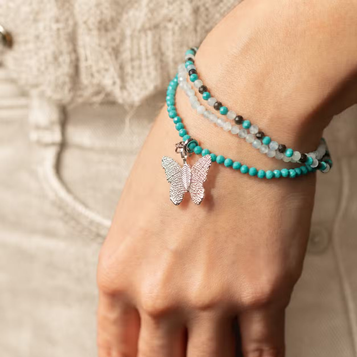 Nymph Spirit armbandsset Endless Ocean – akvamarin, turkos & obsidian