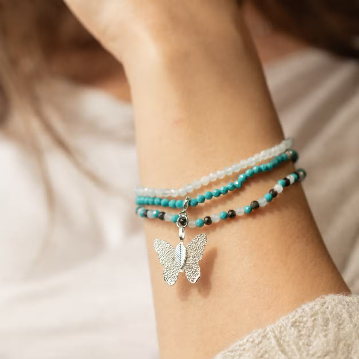 Nymph Spirit armbandsset Endless Ocean – akvamarin, turkos & obsidian