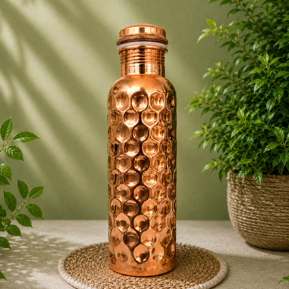 Pure copper water bottle – diamond-polished – 950ml/335 g