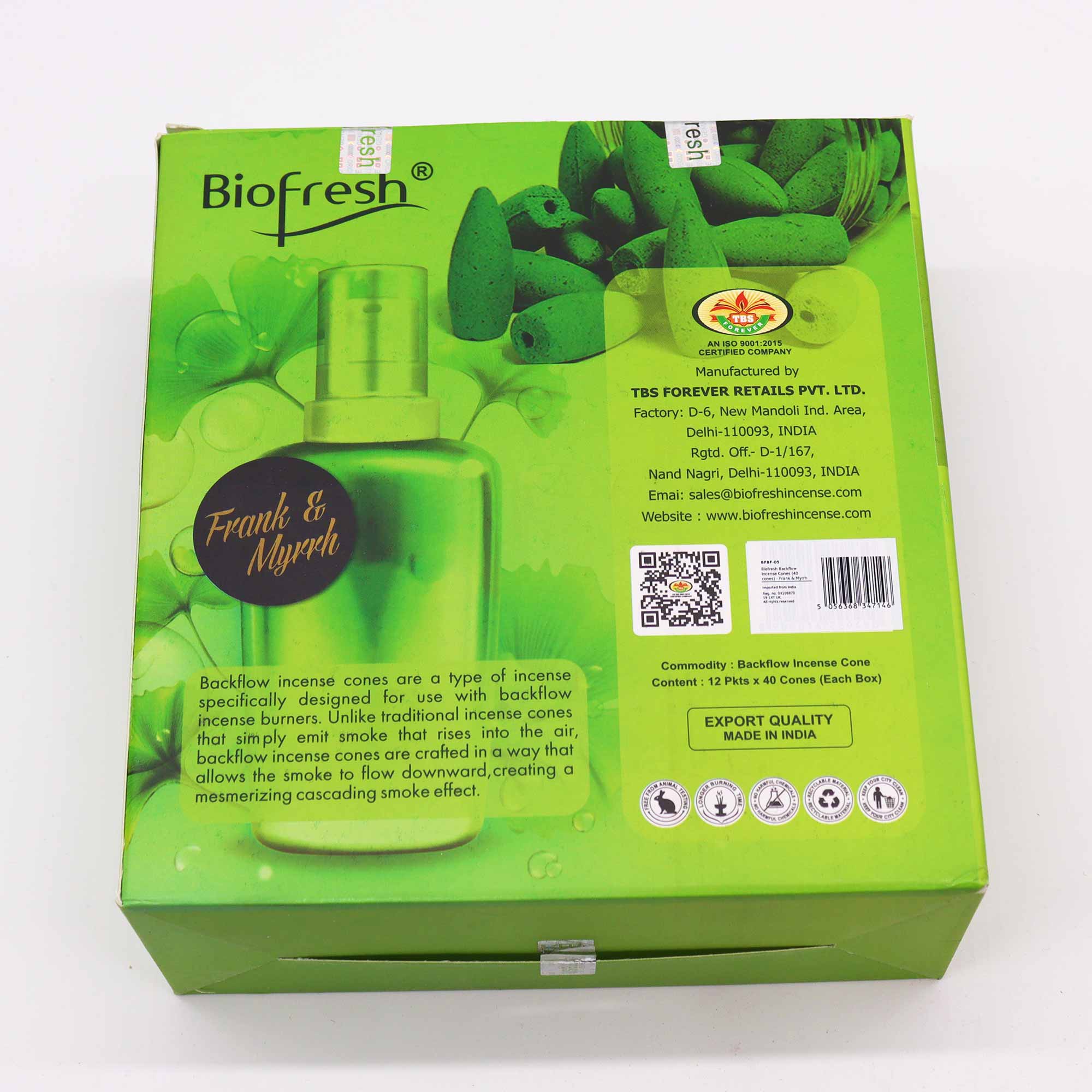 Biofresh Backflow Suitsukekartio Frank & Myrrh 40kpl