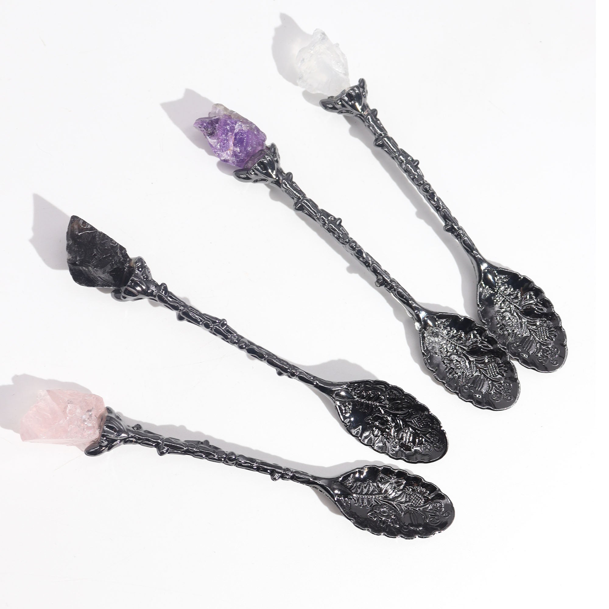 Dark Silver Gemstone Crystal Witch Spoons - kristallilusikkasetti 7 kpl