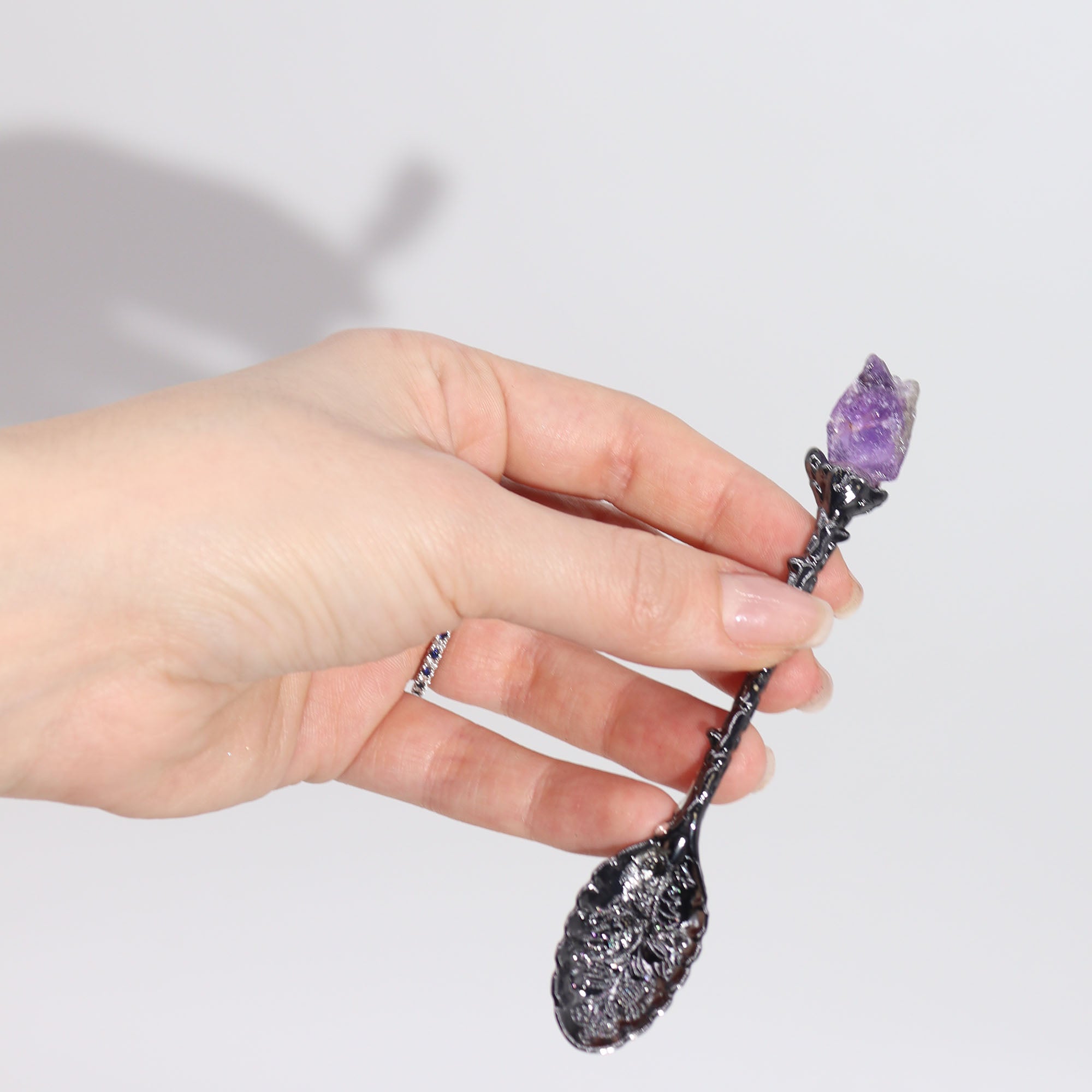 Dark Silver Gemstone Crystal Witch Spoons - kristallilusikkasetti 7 kpl