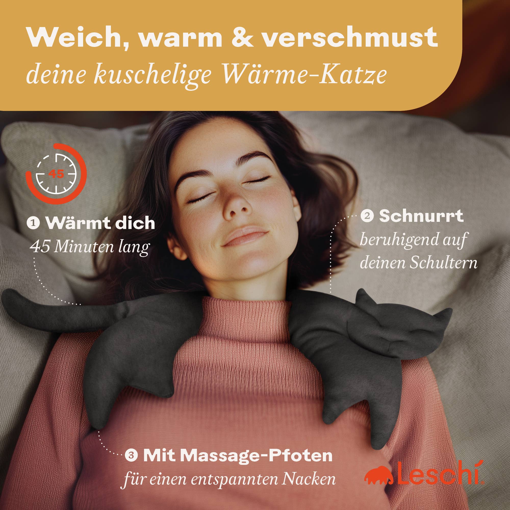 Leschi kissa – vehnätyyny 23 × 47 cm - luomupuuvilla