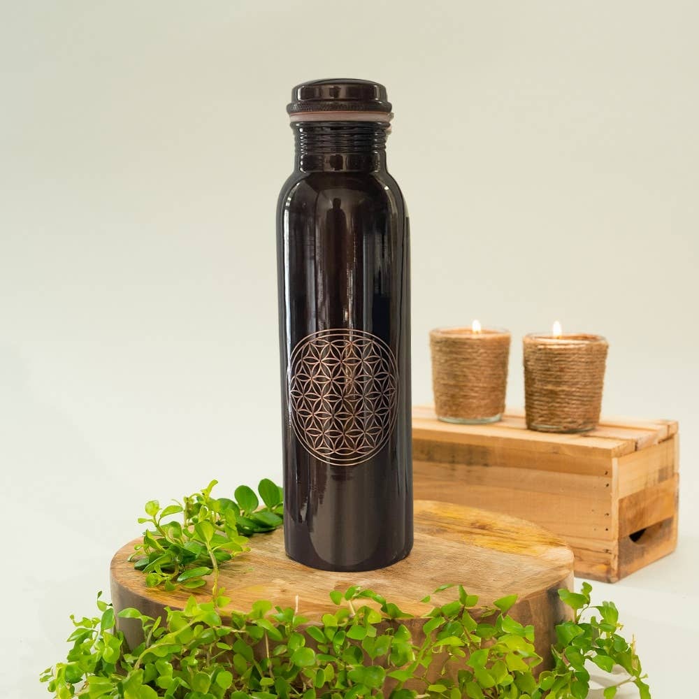Pure copper water bottle flower of life antique ± 950 ml (320