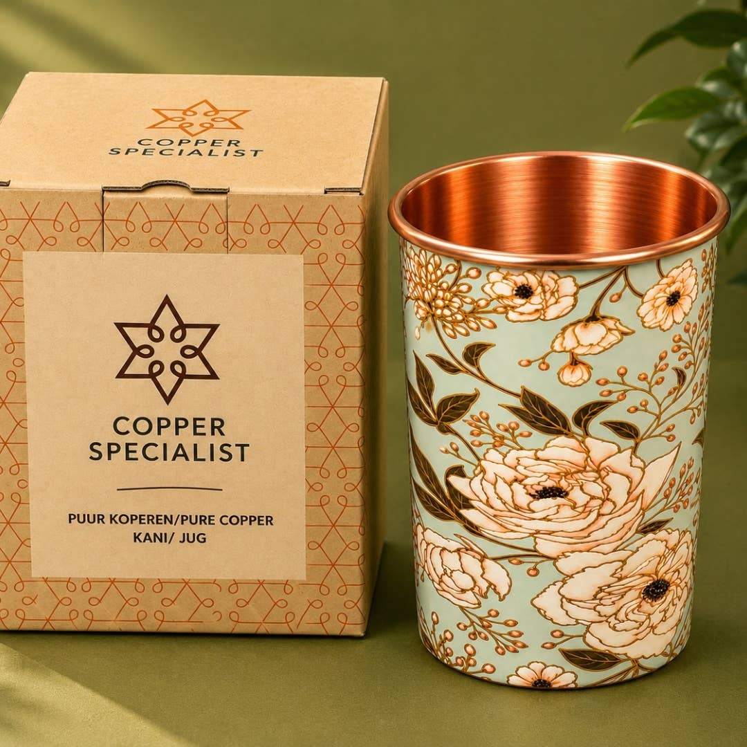Pure copper cup with flower design – 300 ml/135 g (heavy