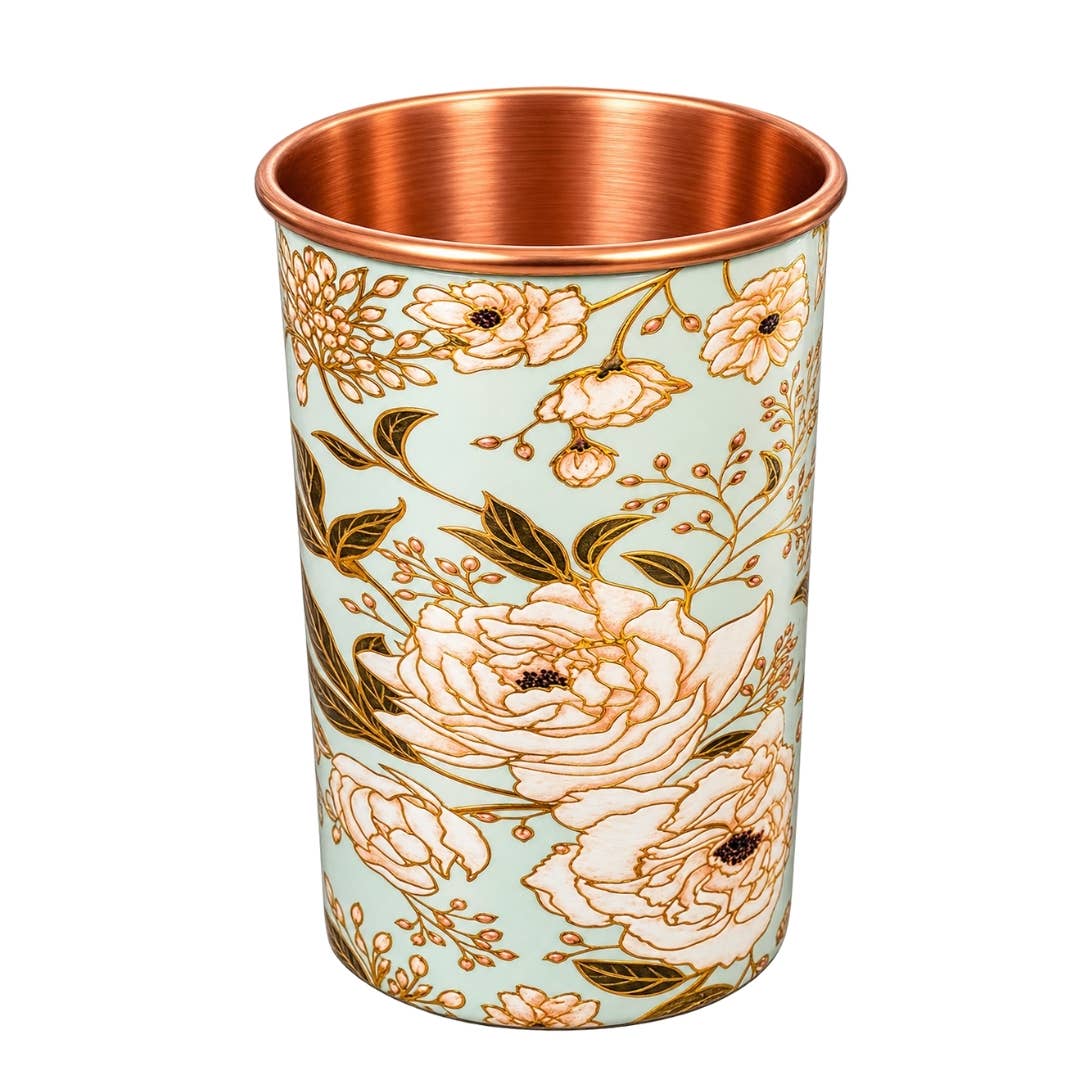Pure copper cup with flower design – 300 ml/135 g (heavy