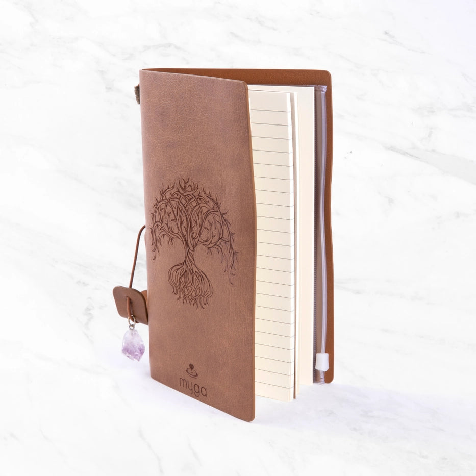 Muistikirja Tree of Life, Brown with Amethyst