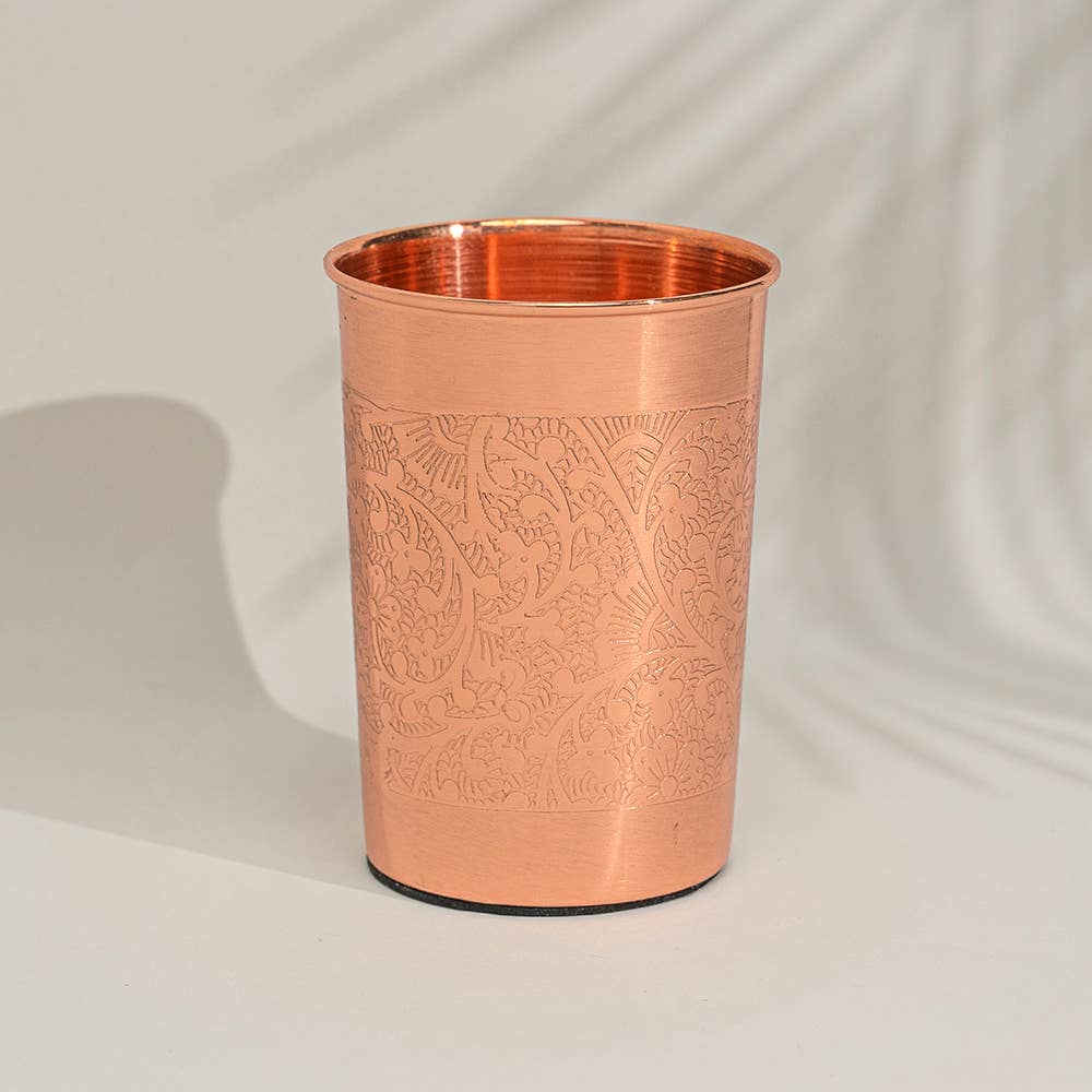 Blommönstrad kopp i ren koppar, komplett – 300 ml (tung)