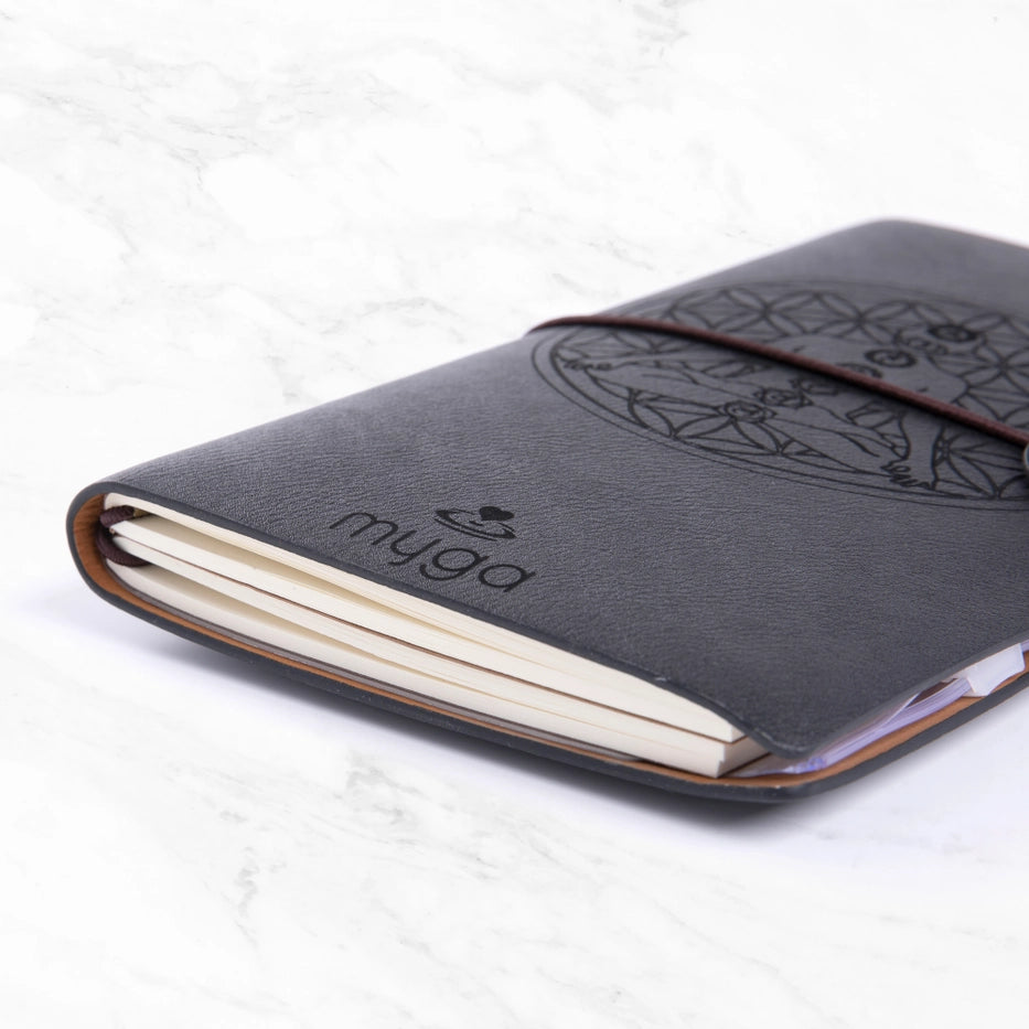 Muistikirja Meditation Chakra, Black with Clear Quartz