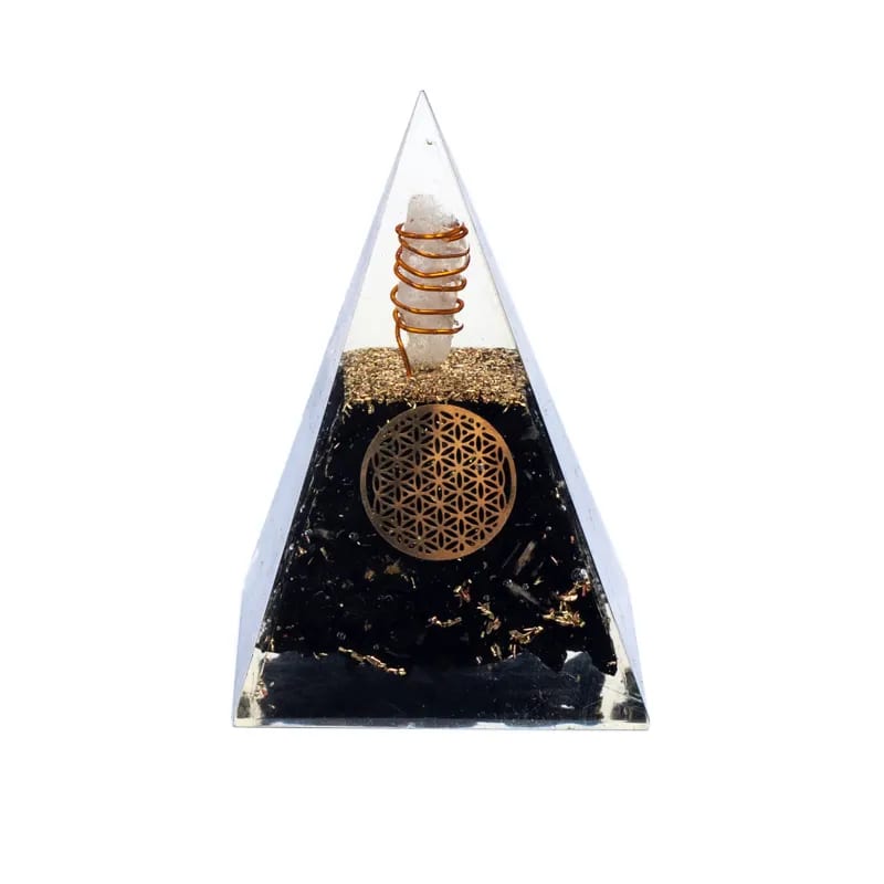 Orgoniittipyramidi Turmaliini Elämänkukka - 5x5x8cm