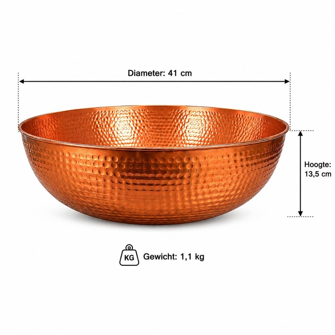 Käsin vasaroitu kuparikulho 41 cm- 1.1 kg