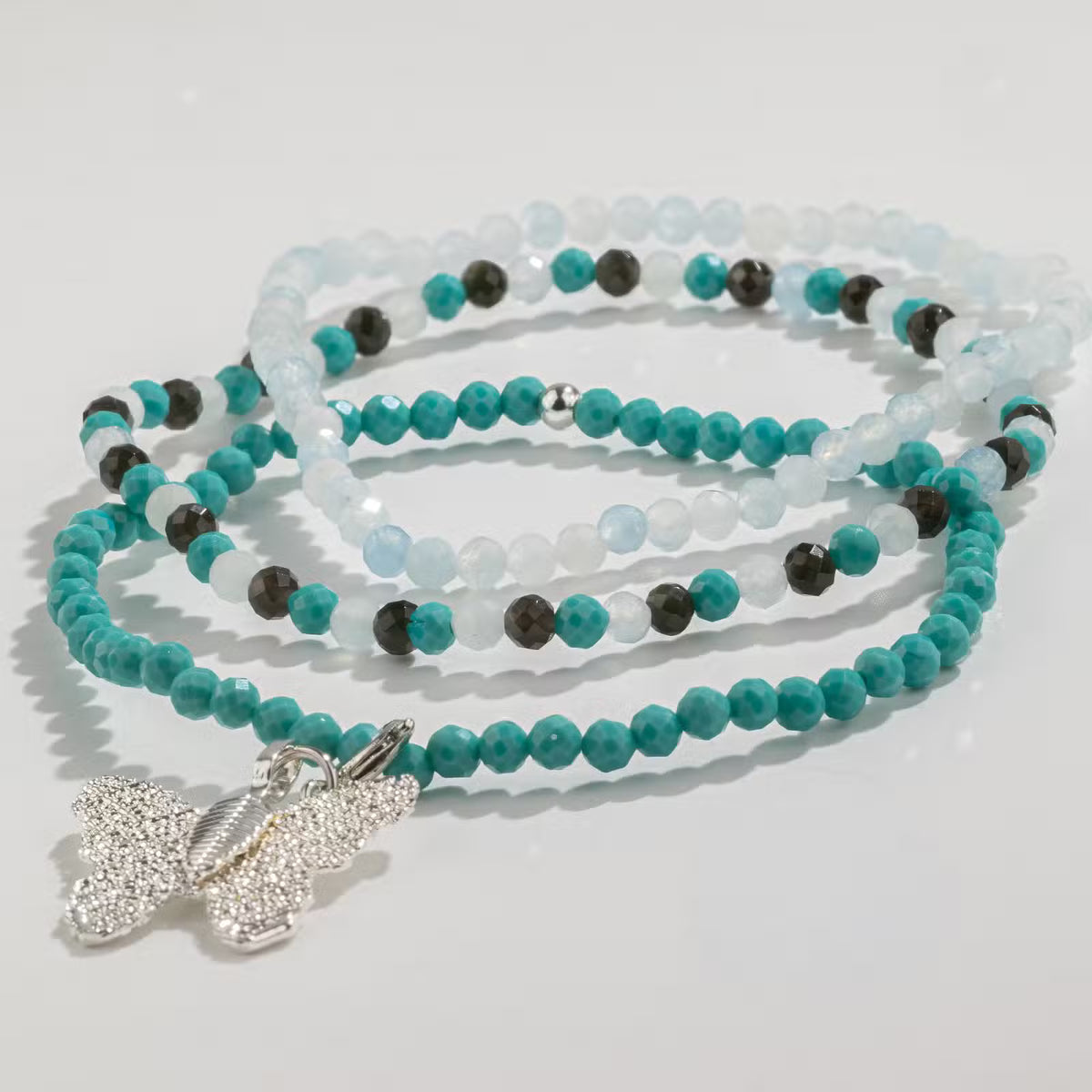 Nymph Spirit armbandsset Endless Ocean – akvamarin, turkos & obsidian