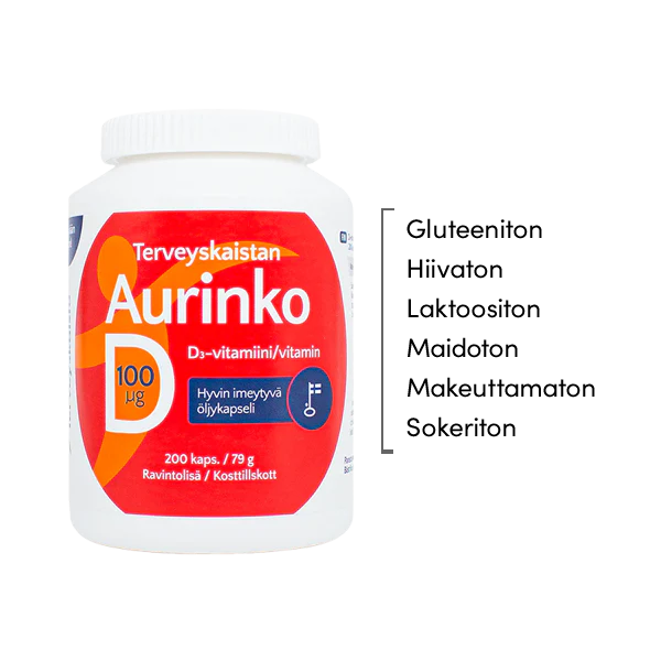 Terveyskaistan Aurinko D 100 µg 200kps.