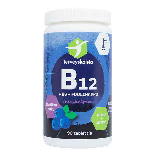 Terveyskaistan B12+B6+Foolihappo 90 tbl, imeskeltävä