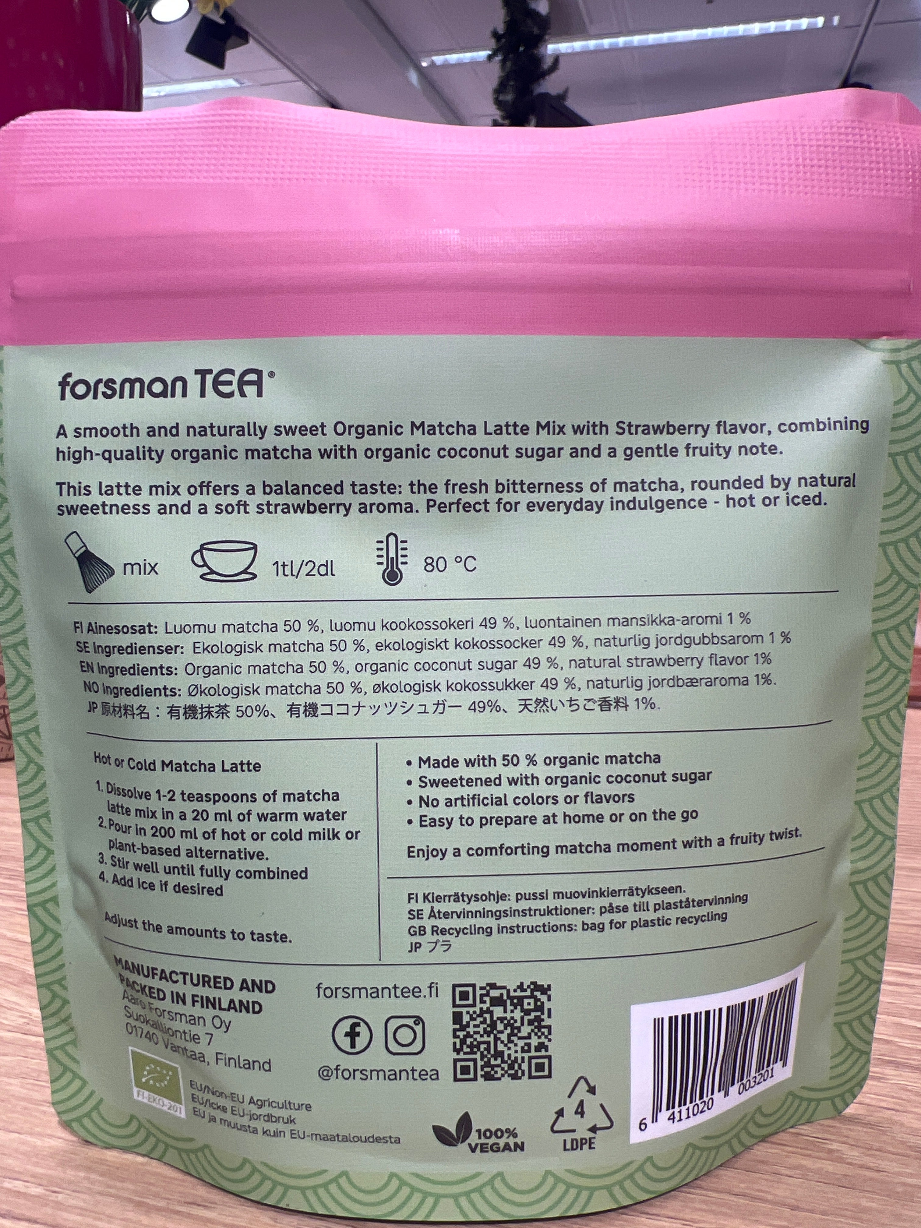 Matcha Latte Mix mansikka 75g luomu