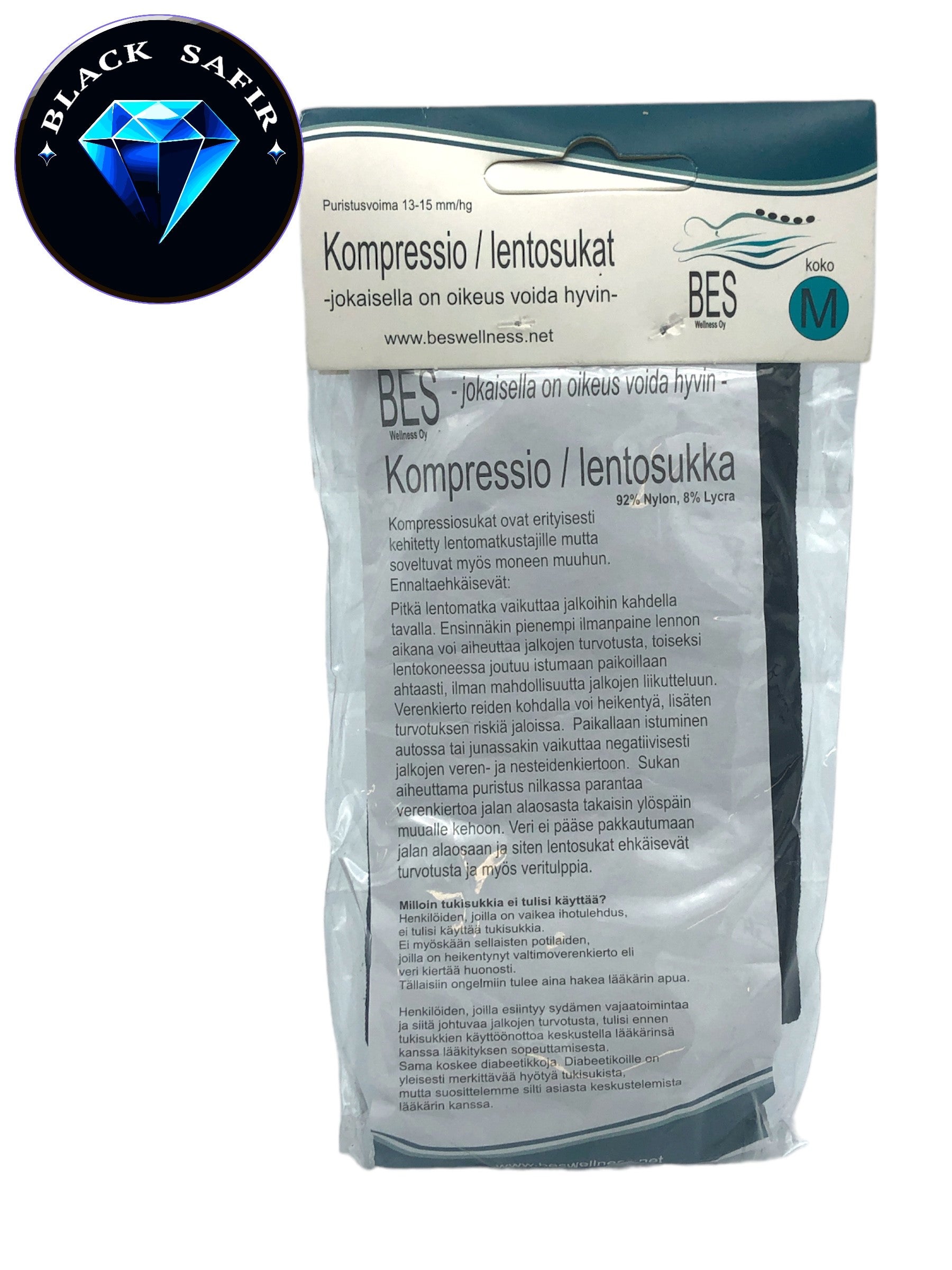 Kompressiosukka musta, koko M