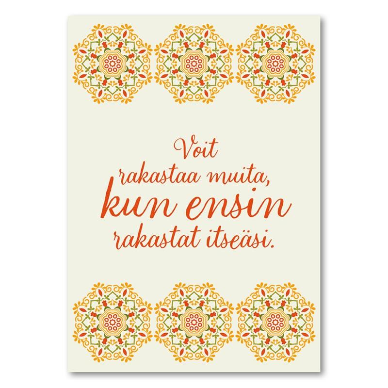 Mietelause-postikortti Rakasta Itseäsi