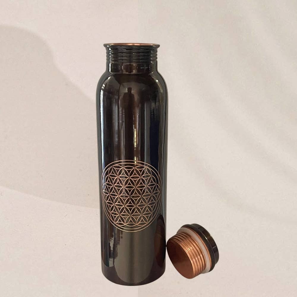 Pure copper water bottle flower of life antique ± 950 ml (320