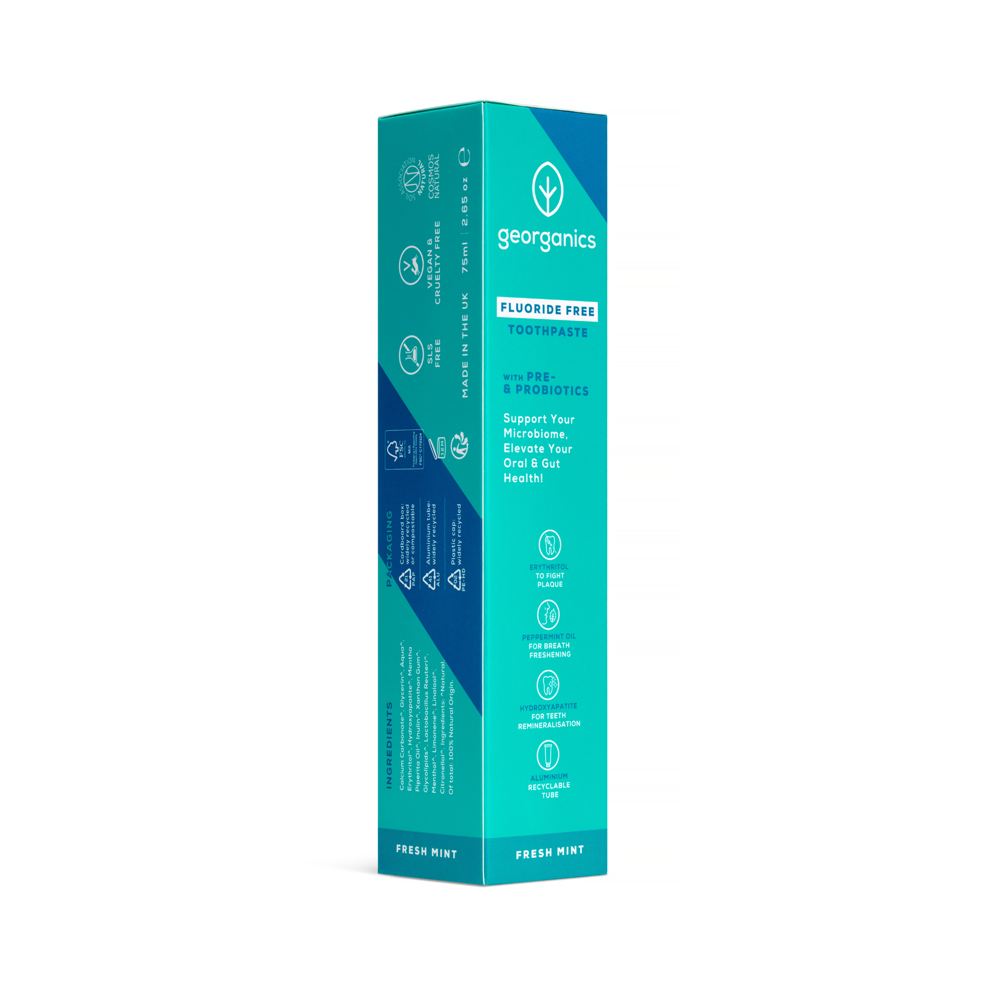 Georganics Pre & Probiotic Hammastahna – Fresh Mint 75 ml (Fluoriton)