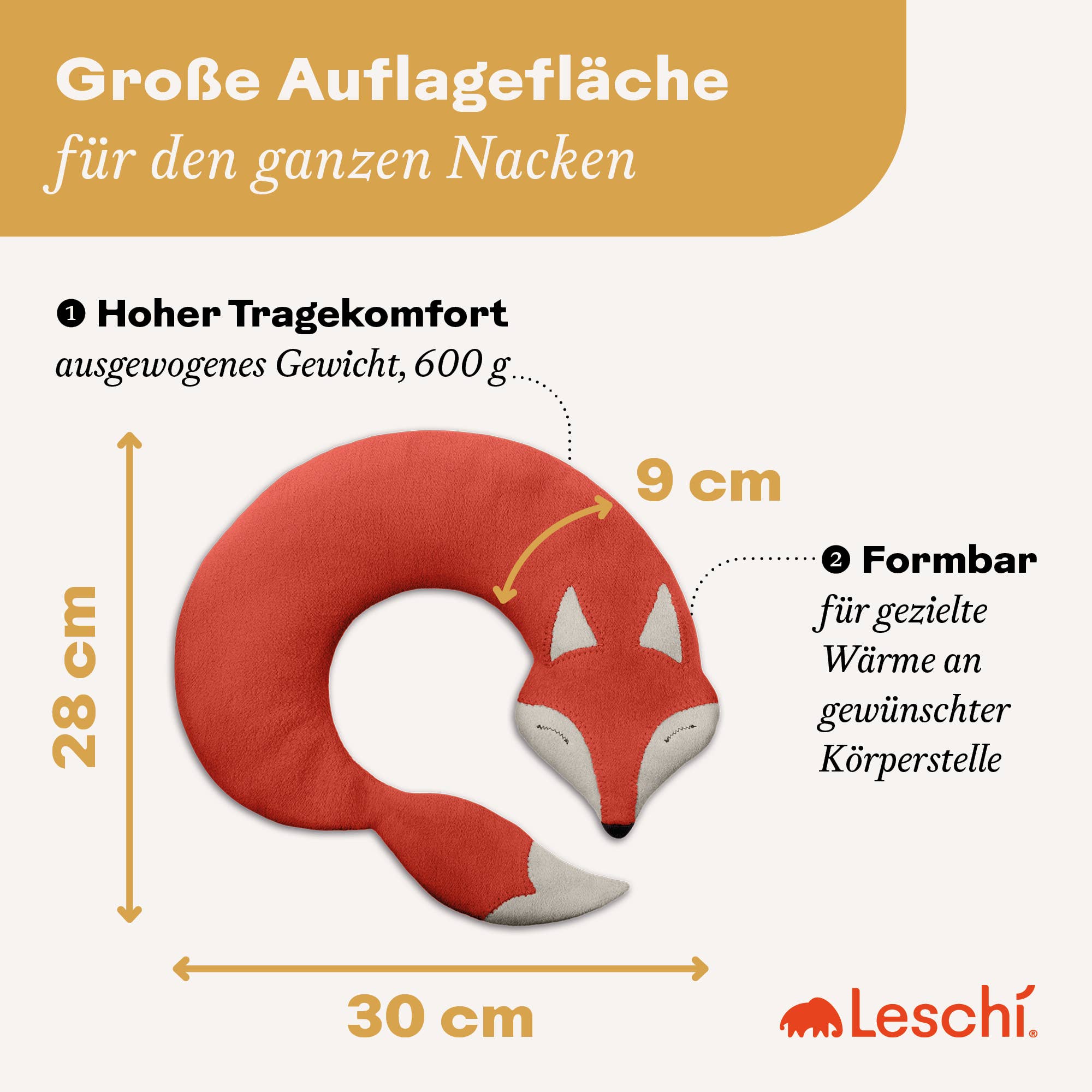 Organic grain pillow for microwave, neck heating pad fox: Goldbraun