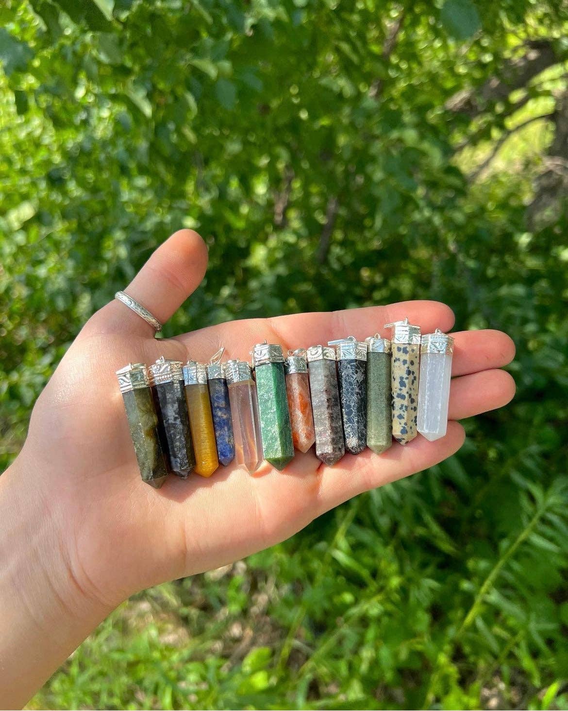 Gemstone Pencil Pendant Necklaces