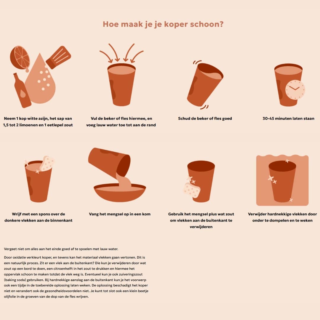 Vattenflaska i ren koppar med blommigt mönster ± 750 ml