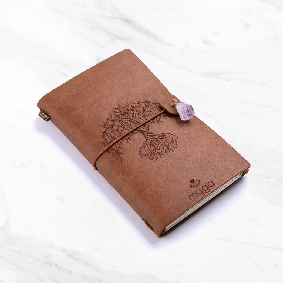 Muistikirja Tree of Life, Brown with Amethyst