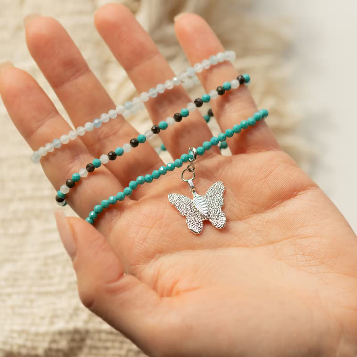Nymph Spirit armbandsset Endless Ocean – akvamarin, turkos & obsidian