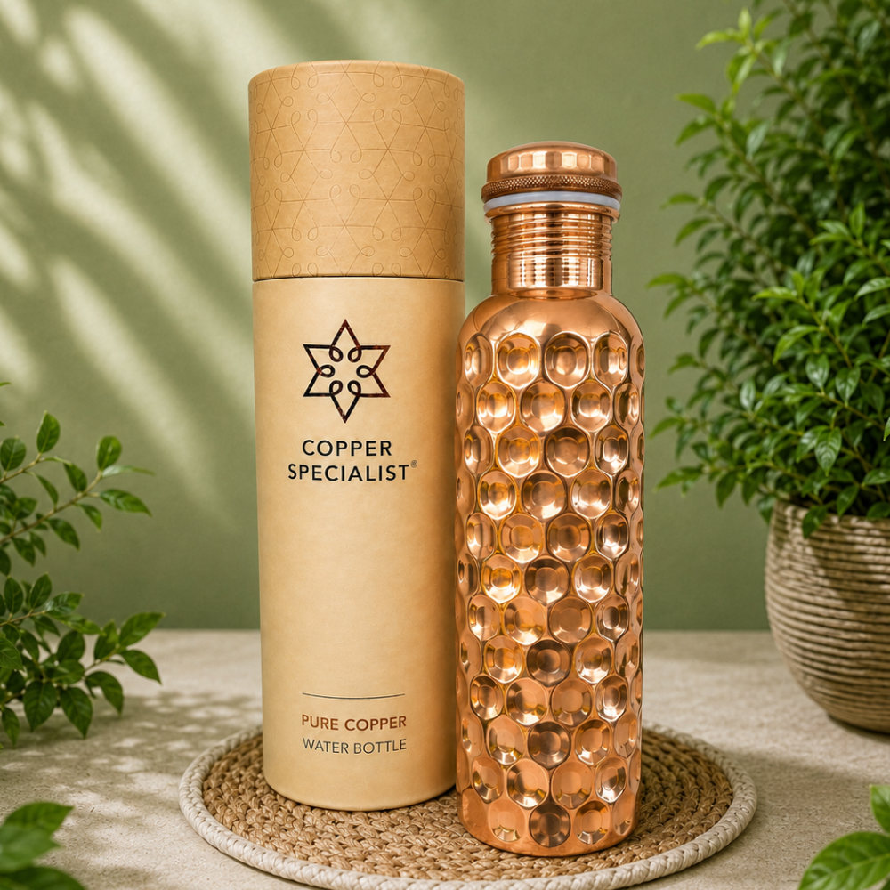 Pure copper water bottle – diamond-polished – 950ml/335 g