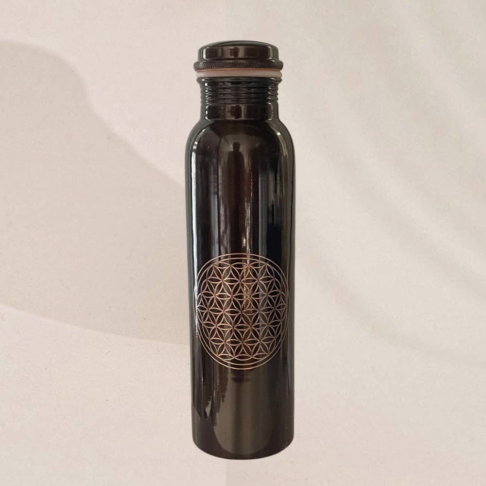 Pure copper water bottle flower of life antique ± 950 ml (320