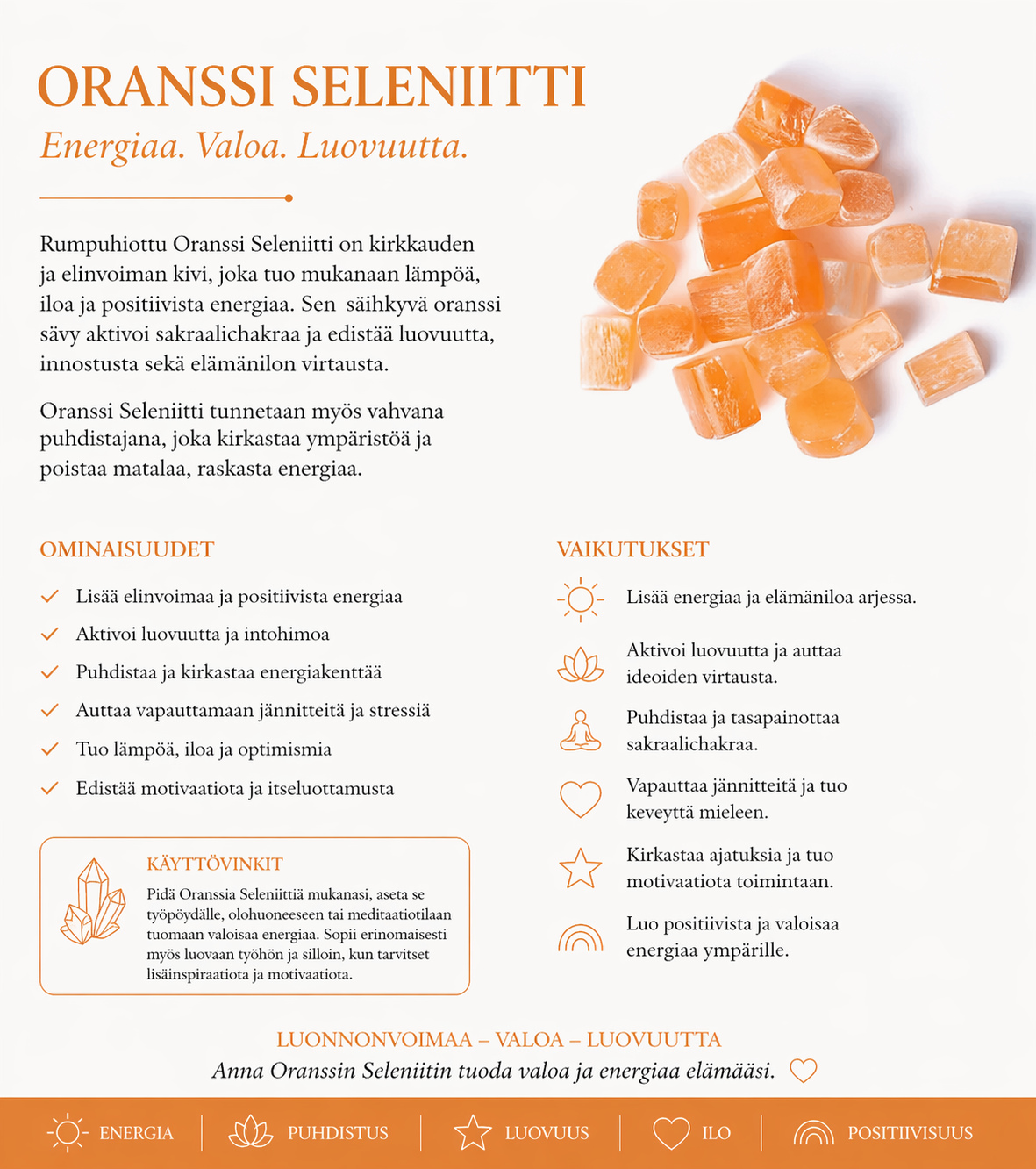 Rumpuhiottu Oranssi Seleniitti 1.5-3.5cm