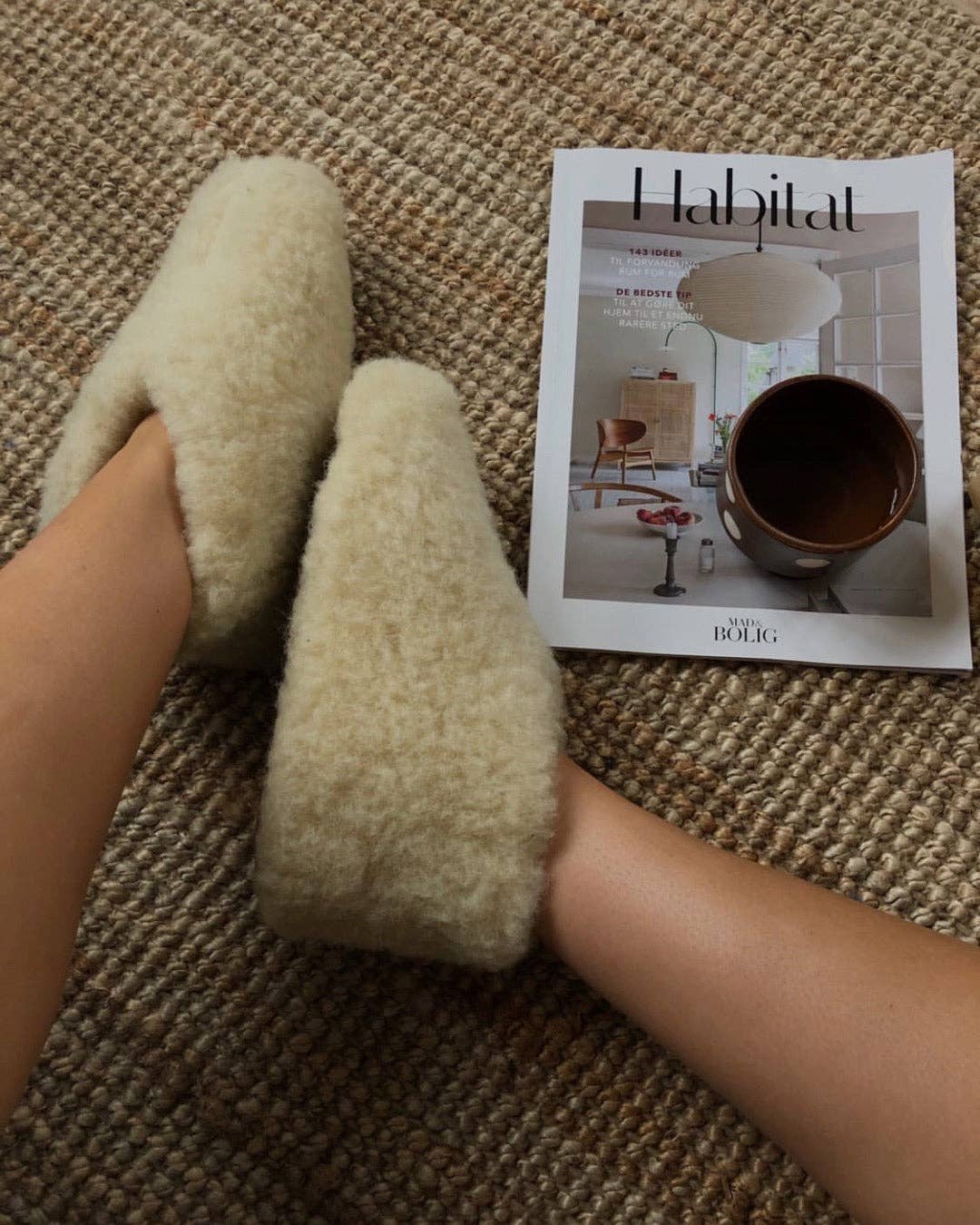 The Cozy Sheep Merinovillatossut – matala malli -valkoinen