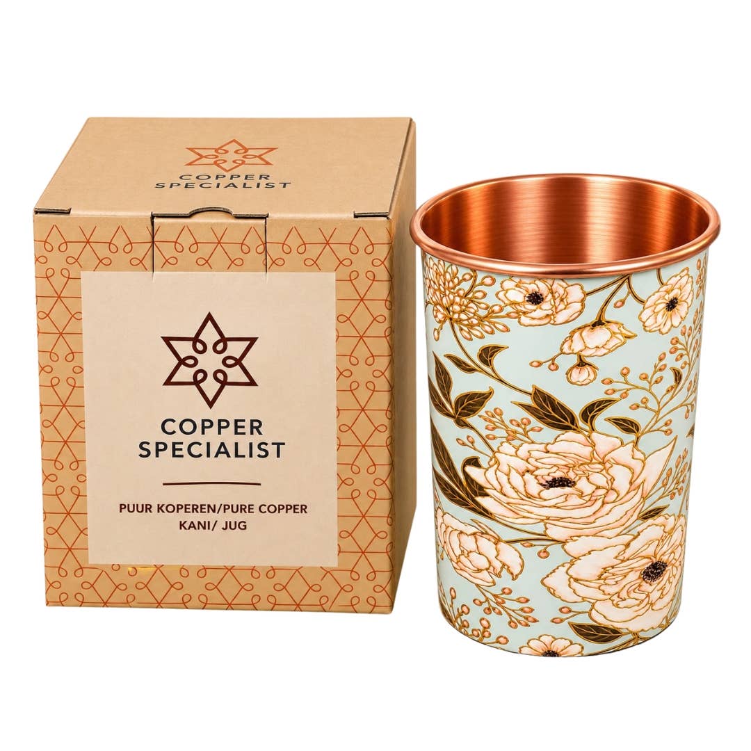 Pure copper cup with flower design – 300 ml/135 g (heavy