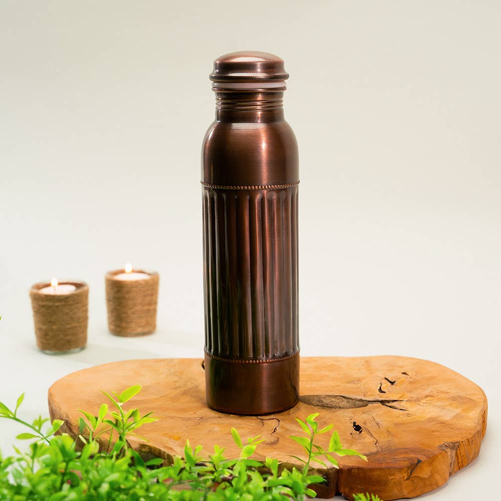 Pure copper water bottle dot lining antique ± 950 ml (heavy